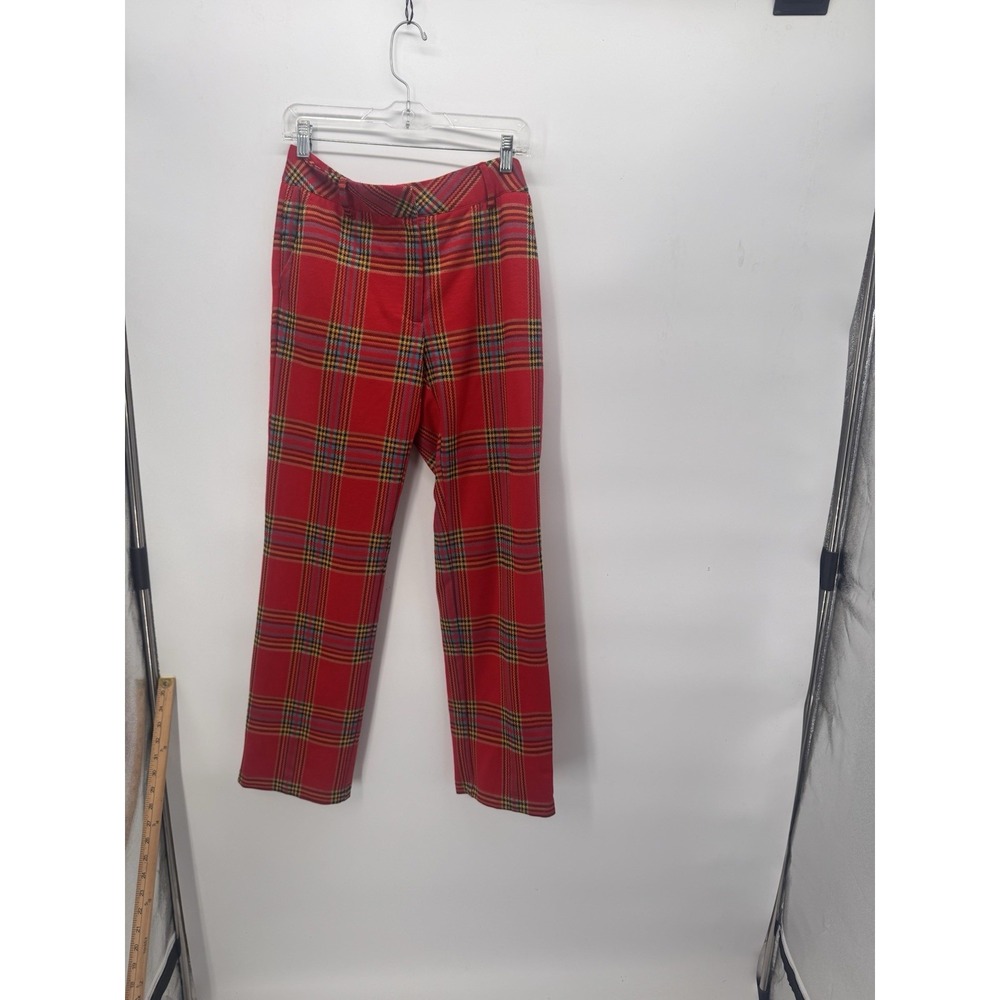 J.Mclaughlin Women'Hattie Pants Red Black Yellow Plaid Jacquard Size 4 Plaid